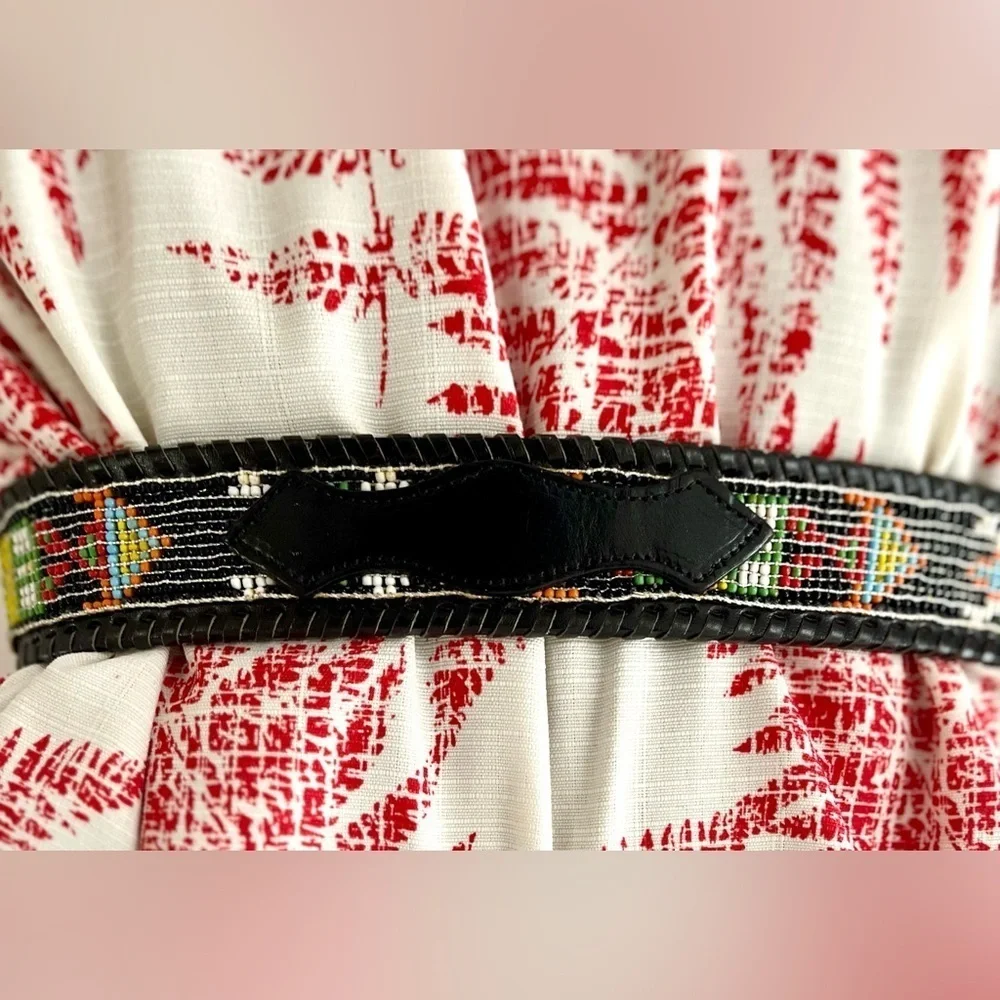 Vintage Belt Leather Beaded Native American Black MultiColor Size Small Navajo